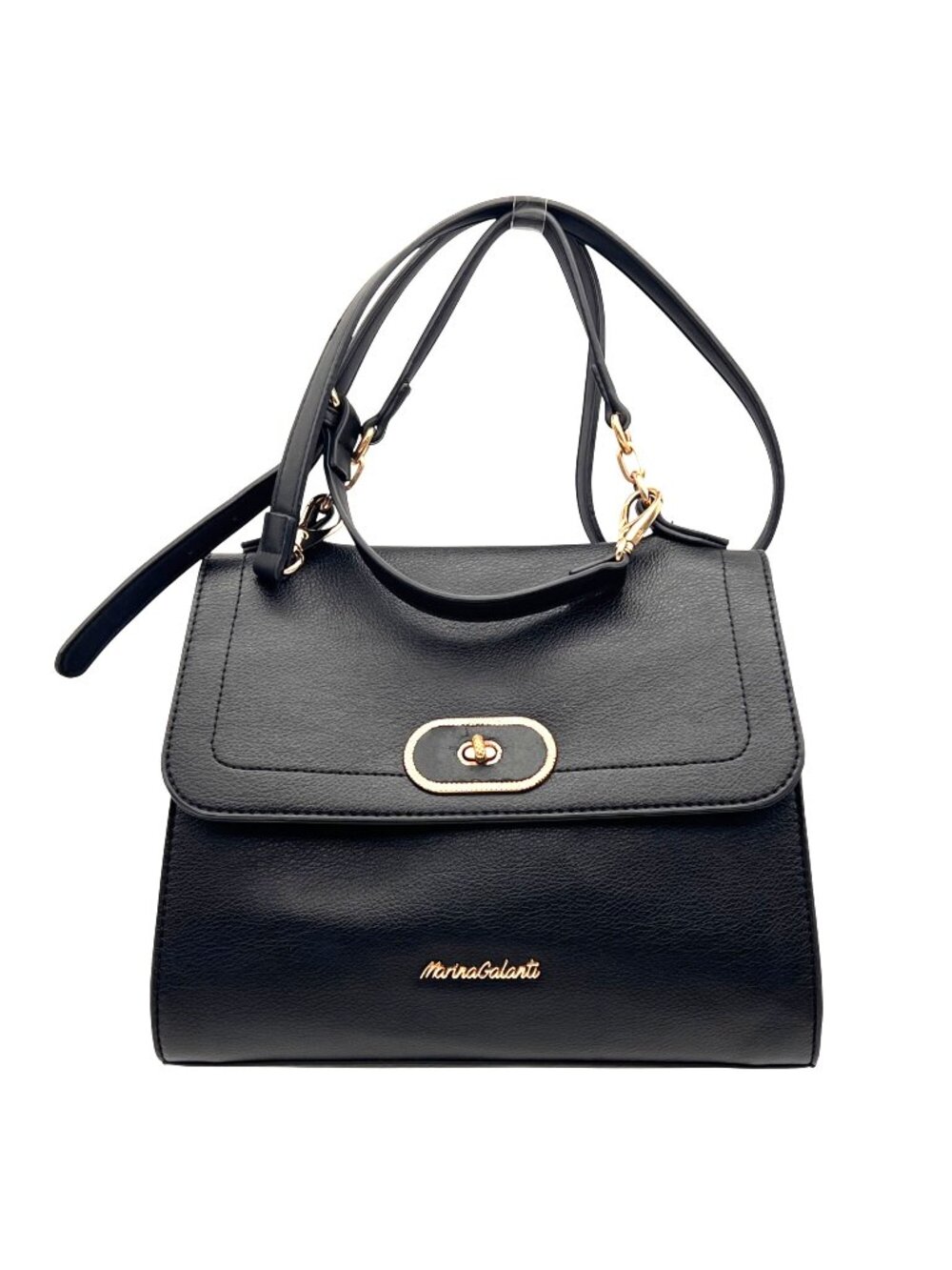 Marina Galanti Black Faux Leather Handbag With Gold Accents & Adjustable Strap - Picture 1 of 16